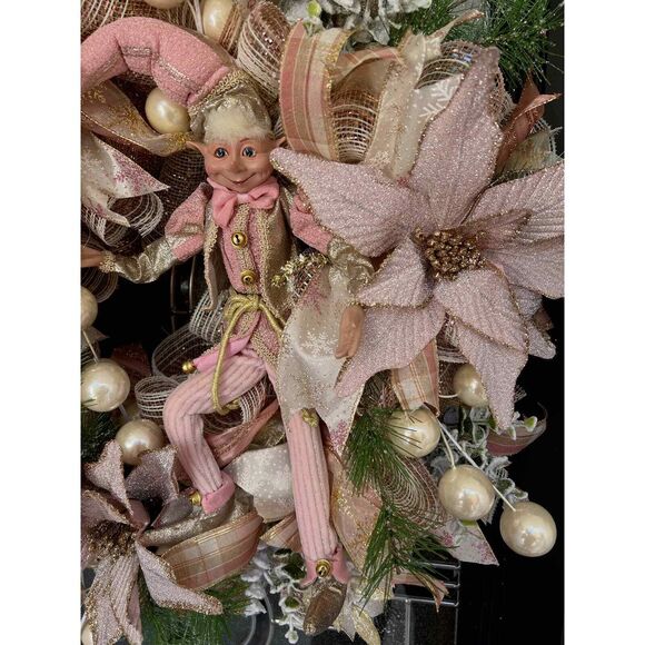 Rose Gold Elf Christmas Door Wreath - Picture 8 of 8